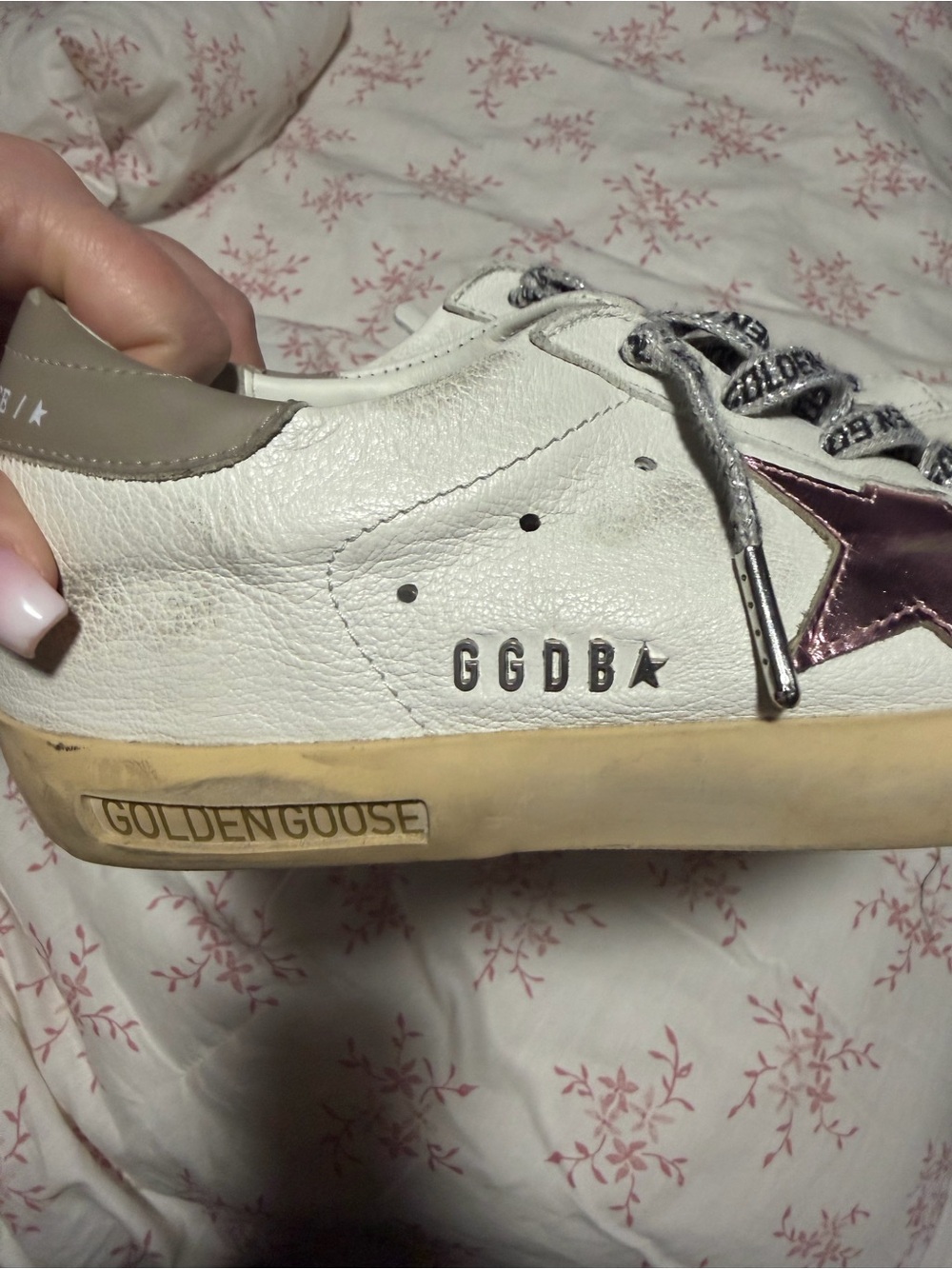 Golden Goose Super-Star White with Beige and Pink Accents